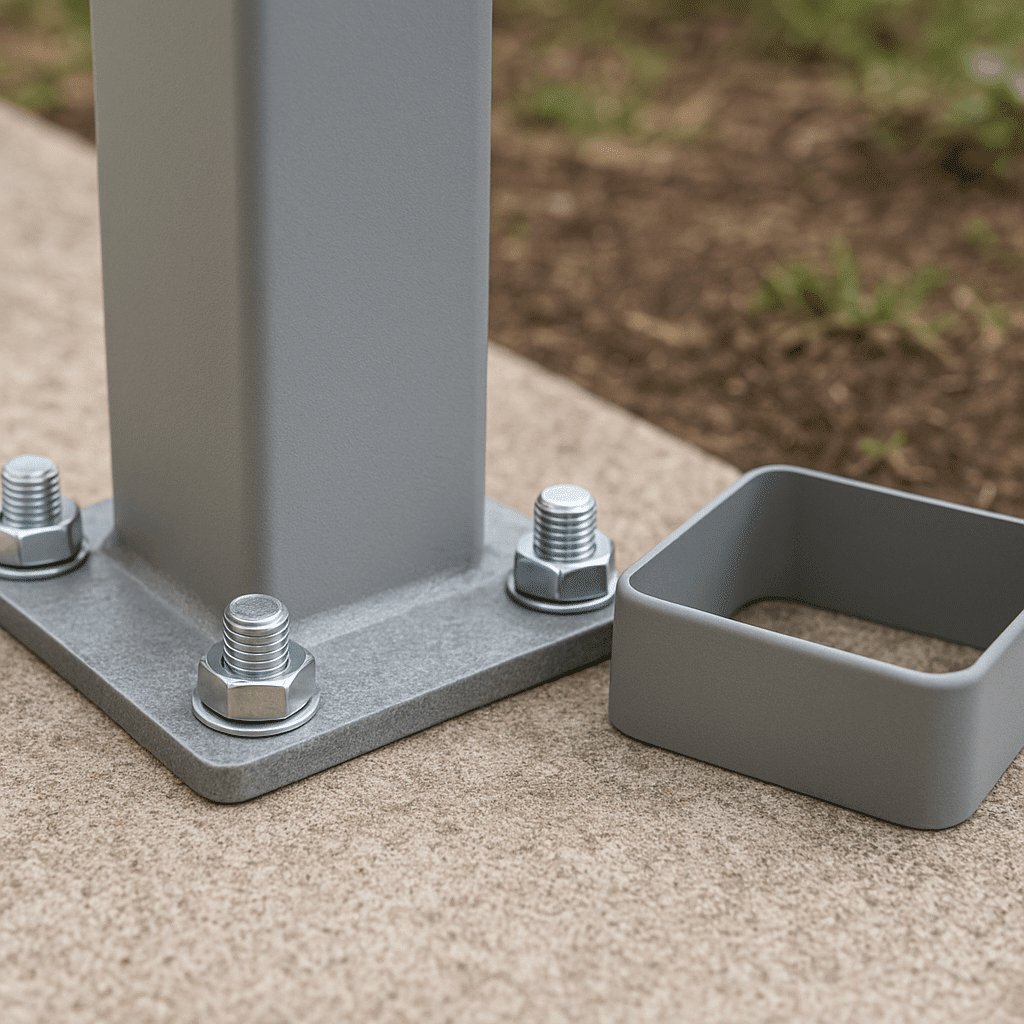 Cache-platine amovible présenté près d’une platine et de ses écrous accessibles